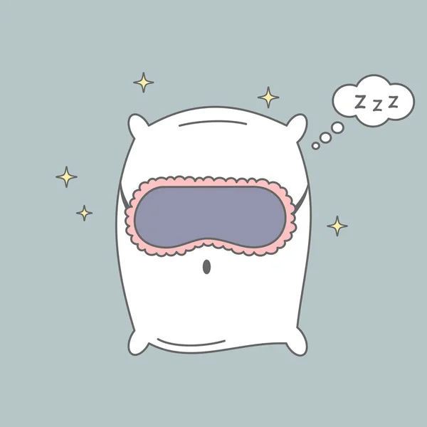 Travesseiro Desenho Animado Bonito Com Máscara Dormir Ilustração Vetorial — Vetor de Stock