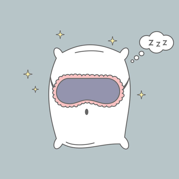 cute cartoon pillow with sleeping mask vector illustration