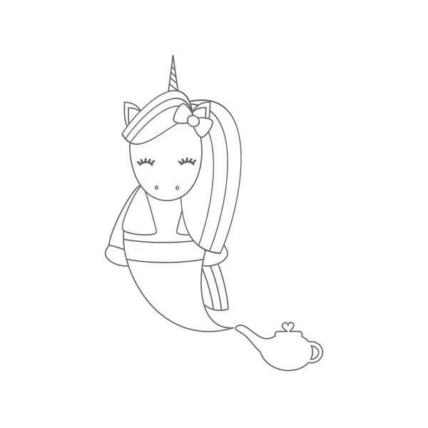 Mignon Dessin Animé Noir Blanc Vecteur Génie Licorne — Image vectorielle