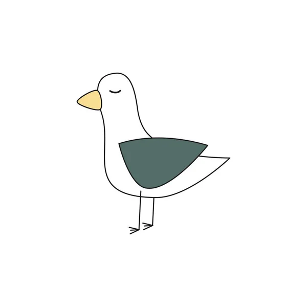 Cute Cartoon Seagull Doodle Vector Icon Isolated White Background — Stock Vector