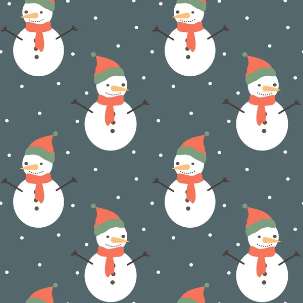 Roztomilý Vánoční Dovolená Karikatura Bezešvé Vektorové Vzor Pozadí Ilustrace Sněhulák — Stockový vektor