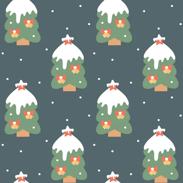 Cute Cartoon Christmas Tree Snow Holidays Seamless Vector Pattern Background — Stock Vector