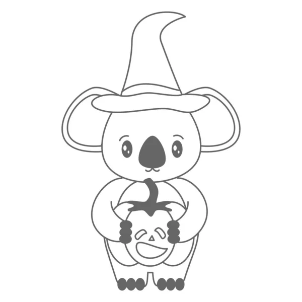 Cute Kreskówki Czarno Białe Koala Dyni Halloween Wektor Ilustracja Kolorowanki — Wektor stockowy