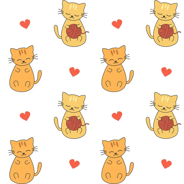 Roztomilé Kreslené Kočky Bezešvé Vektorové Vzor Pozadí Ilustrace — Stockový vektor