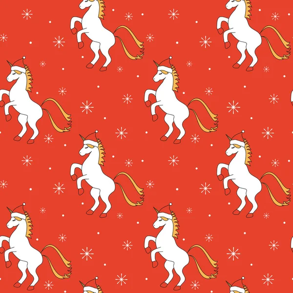 Cute Cartoon Christmas Seamless Vector Pattern Background Illustration Unicorn Santa — Stock Vector