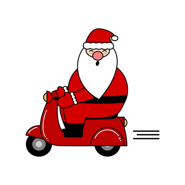 Bonito Cartoon Natal Vetor Ilustração Com Papai Noel Condução Scooter —  Vetores de Stock