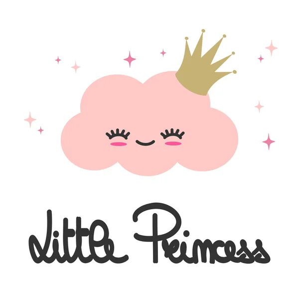 Cute Hand Drawn Lettering Little Princess Slogan Cartoon Cloud Gold — Stock Vector