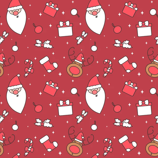 Personnage Noël Dessin Animé Mignon Éléments Décoratifs Motif Vectoriel Sans — Image vectorielle