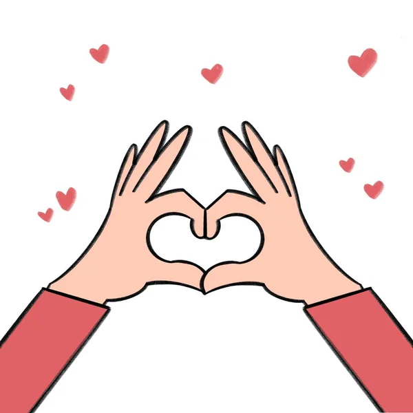 Ręcznie Narysowane Ludzkie Dłonie Robiące Znak Serca Miłość Koncepcja Ilustracja — Zdjęcie stockowe