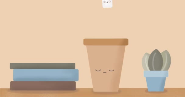 Kávé Csésze Aranyos Vicces Rajzfilm Animáció — Stock videók