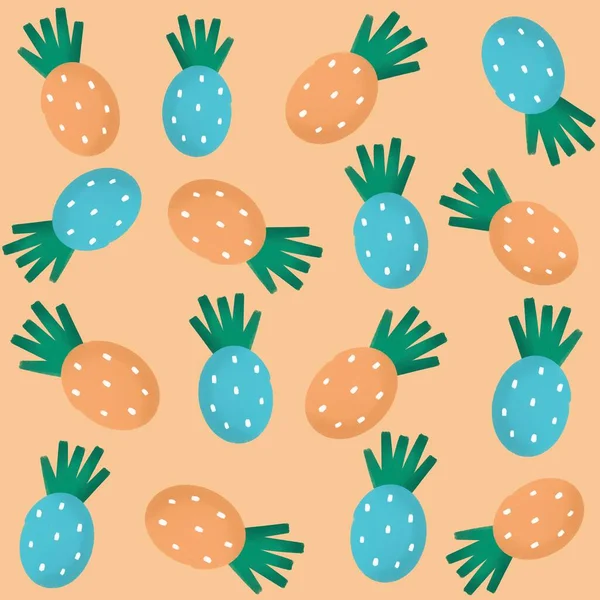 Niedlich Von Hand Gezeichnet Bunte Ananas Nahtlose Muster Hintergrund Illustration — Stockfoto