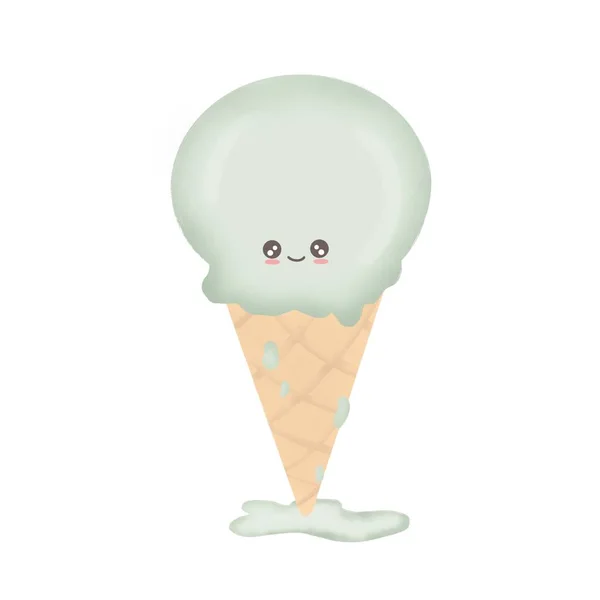 Carino Personaggio Cartone Animato Gelato Cono Divertente Illustrazione — Foto Stock