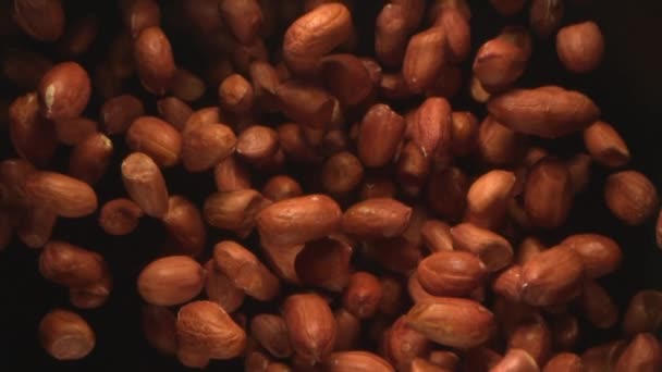 Erdnüsse Fliegen Freien Fall Zeitlupe Auf Schwarzem Hintergrund Bei 1500 — Stockvideo