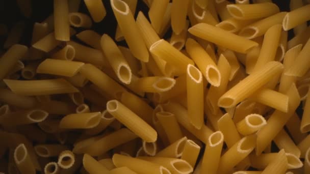 Penne Pasta Falling Air Black Background Top Show 1500 Fps — Stok Video