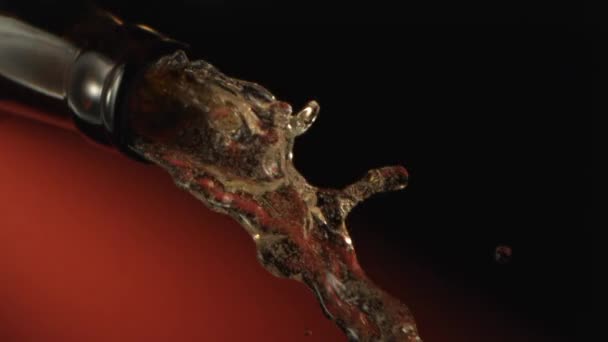 Terracotta Siyah Arkaplan Yavaş Çekimde Şişe Boynundan Bira Dökülüyor — Stok video