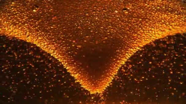 Beer Bubbles Floating Whirlpool Shot High Speed Glass Macro Black — Stock Video