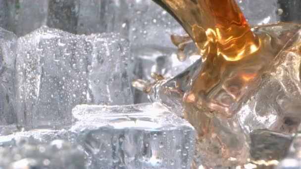 Liquor Ice Pouring Glass High Speed — Stock Video