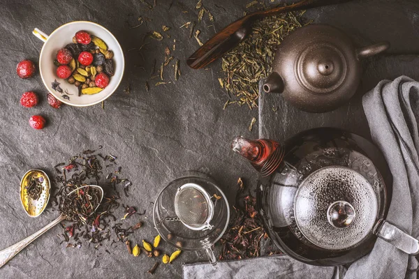 Tea sokszínűség koncepció felülnézet — Stock Fotó