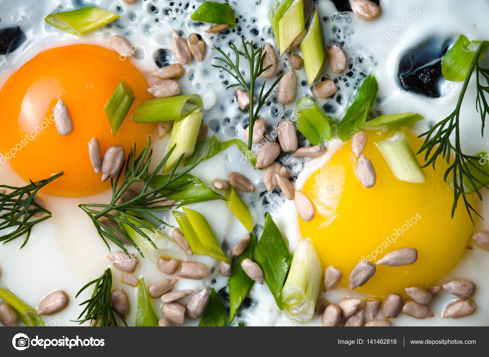Scrambled eggs with green background cloth-up Stock Photo by ©wellmind