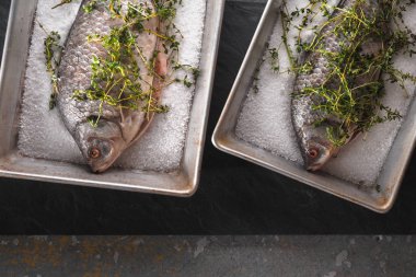 Tuz ve biberiye fırın yemeklerinde yatay ile iki ham crucians