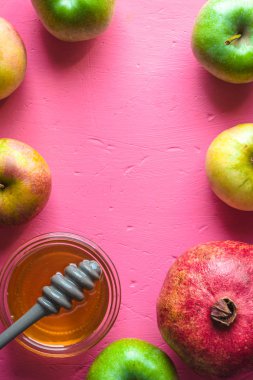 Elma, nar ve bal için Yahudi yeni yılı çerçeve