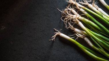 Çiftlik yeşil soğan üzerinde siyah mazisi