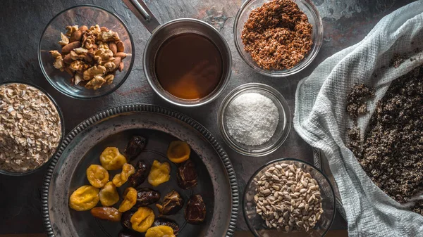 Ingredients for the preparation of granola — Stock Photo, Image