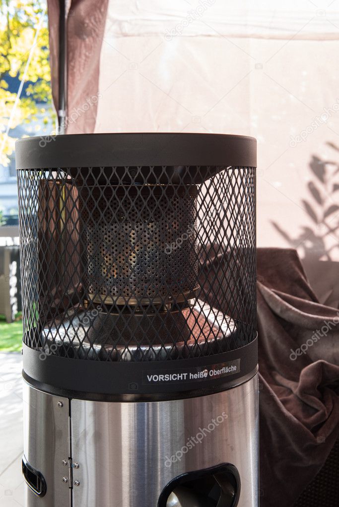 Detail of a gas heater for outdoors in a tent
