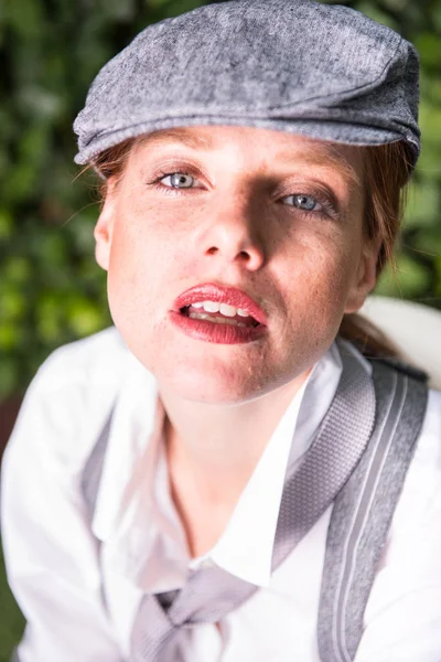 Beautiful woman dressed as a man in twenties style — Stock Photo, Image