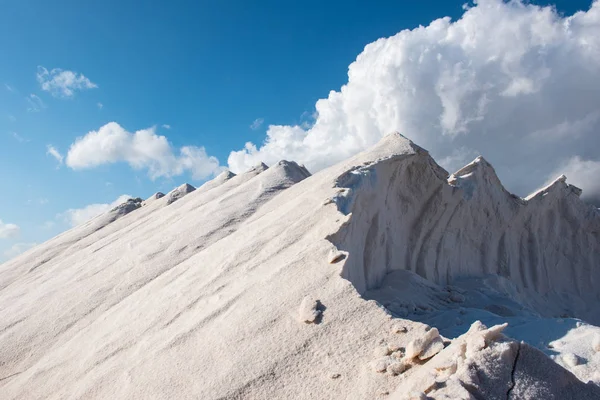 freshly harvested salt mountains before dramatic sky on Majorca