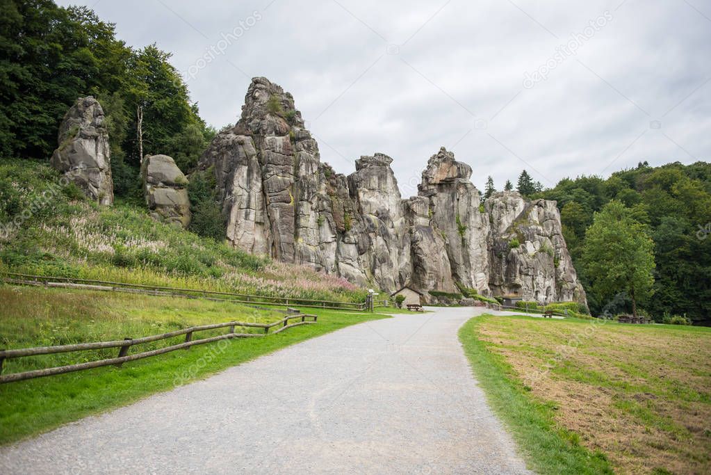 Externsteine in the footpath in the Teutoburger wood, North Rhin