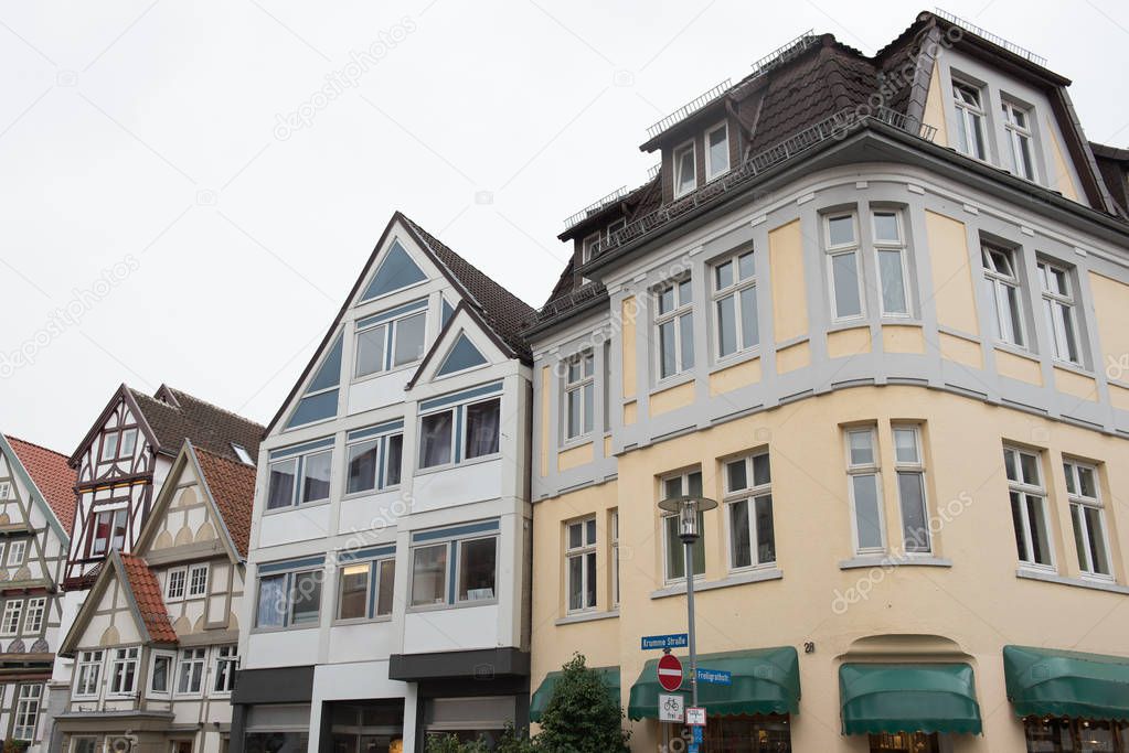 historical facades in the city centre of the city of Detmold 