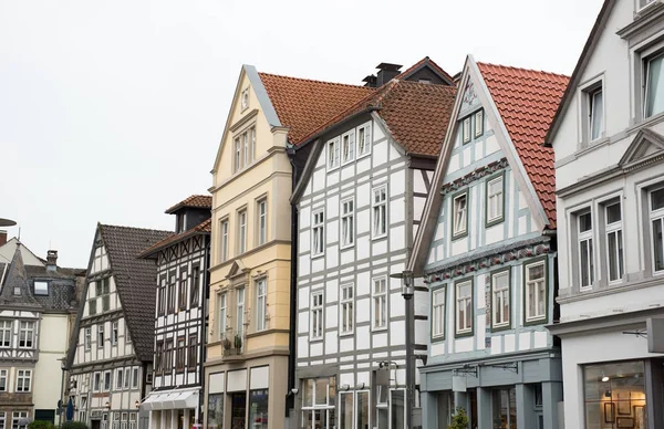 Historische Fassaden in der Detmolder Innenstadt Stockbild