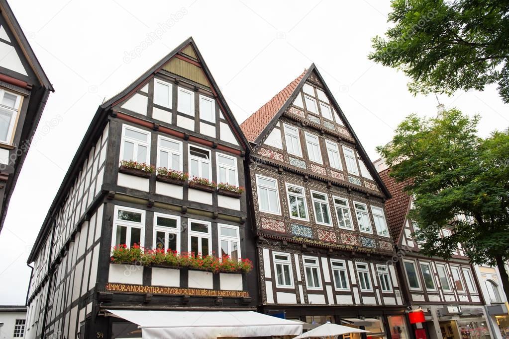 historical facades in the city centre of the city of Detmold
