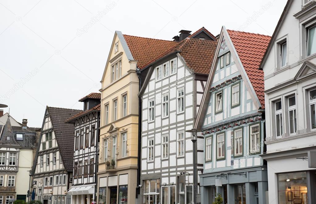 historic facades in the city center of Detmold