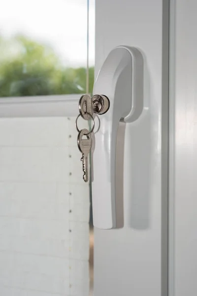 Technologie de sécurité - serrure sur poignée de fenêtre de porte comme cambriolage pro — Photo