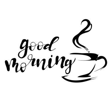 Günaydın vektör çizim ile kahve beyaz zemin üzerine yazı