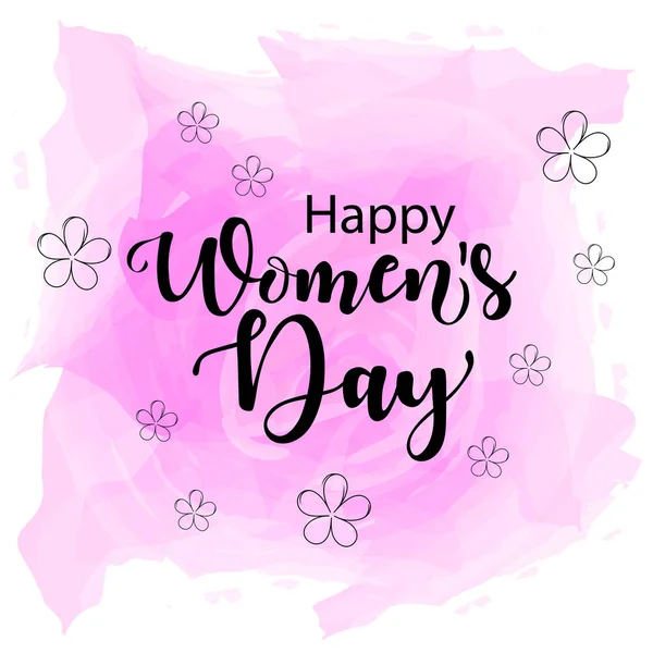 Happy Women Day Card Lettering Illustration Rose Background — Stock Vector