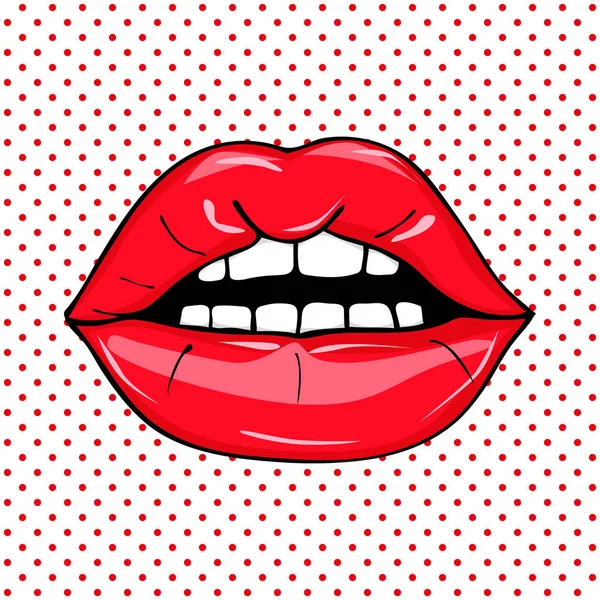 Süße Sexy Pop Art Paar Glänzende Vektor Lippen Offene Sexy — Stockvektor