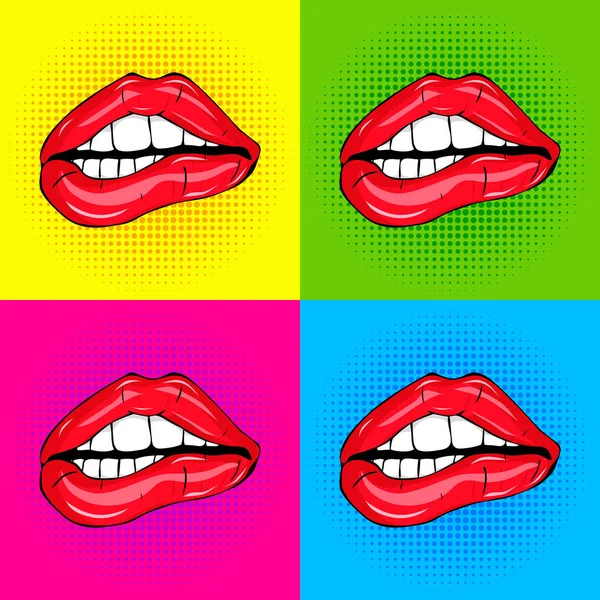 Dulce Sexy Pop Art Par Labios Vectoriales Brillantes Abrir Sexy — Vector de stock