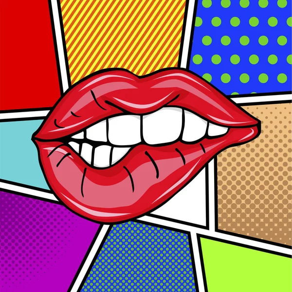 Dulce Sexy Pop Art Par Labios Vectoriales Brillantes Abrir Sexy — Vector de stock