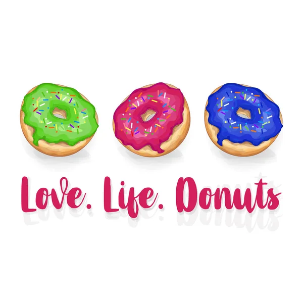 Com Amor Vida Donuts Letras Caligráficas Desenhadas Mão Ilustração Cartão —  Vetores de Stock