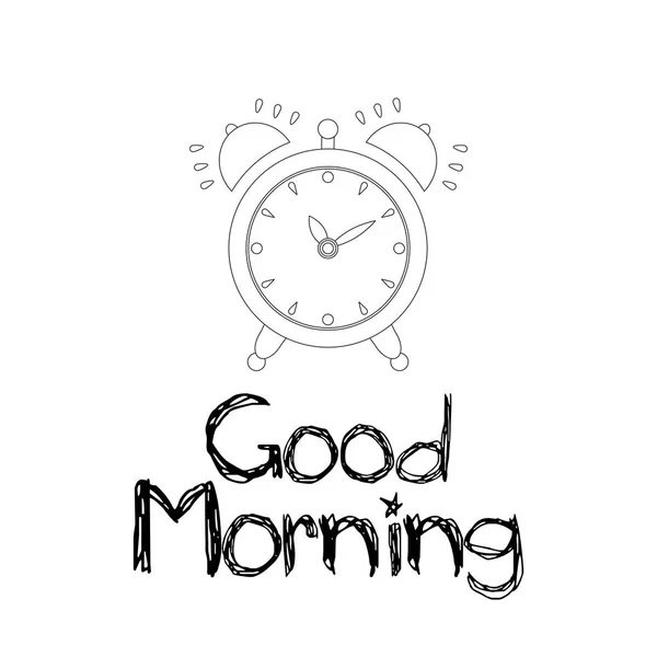 Good Morning Lettering Vector Illustration Alarm Clock White Background — Stock Vector