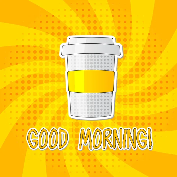 早上好字母矢量 Illlustration 与咖啡 流行艺术风格的黄色背景 — 图库矢量图片