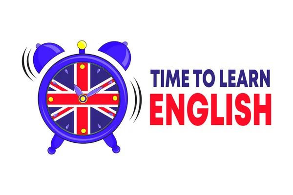 Hora Aprender Inglês Relógio Despertador Com Bandeira Britânica Cara Relógio —  Vetores de Stock