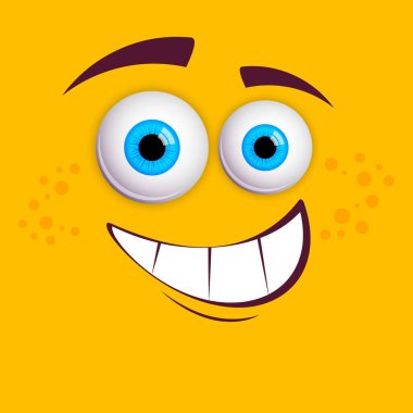  Etkileyici gözler ve ağız, karakter yüz ifadeleri. Sarı arkaplanda izole vektör çizimi