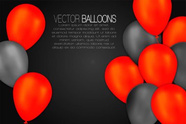 Yazılı Vektör Kırmızı ve Siyah Balonlar. Afiş için elementler. Siyah arkaplanda izole edilmiş vektör illüstrasyonu
