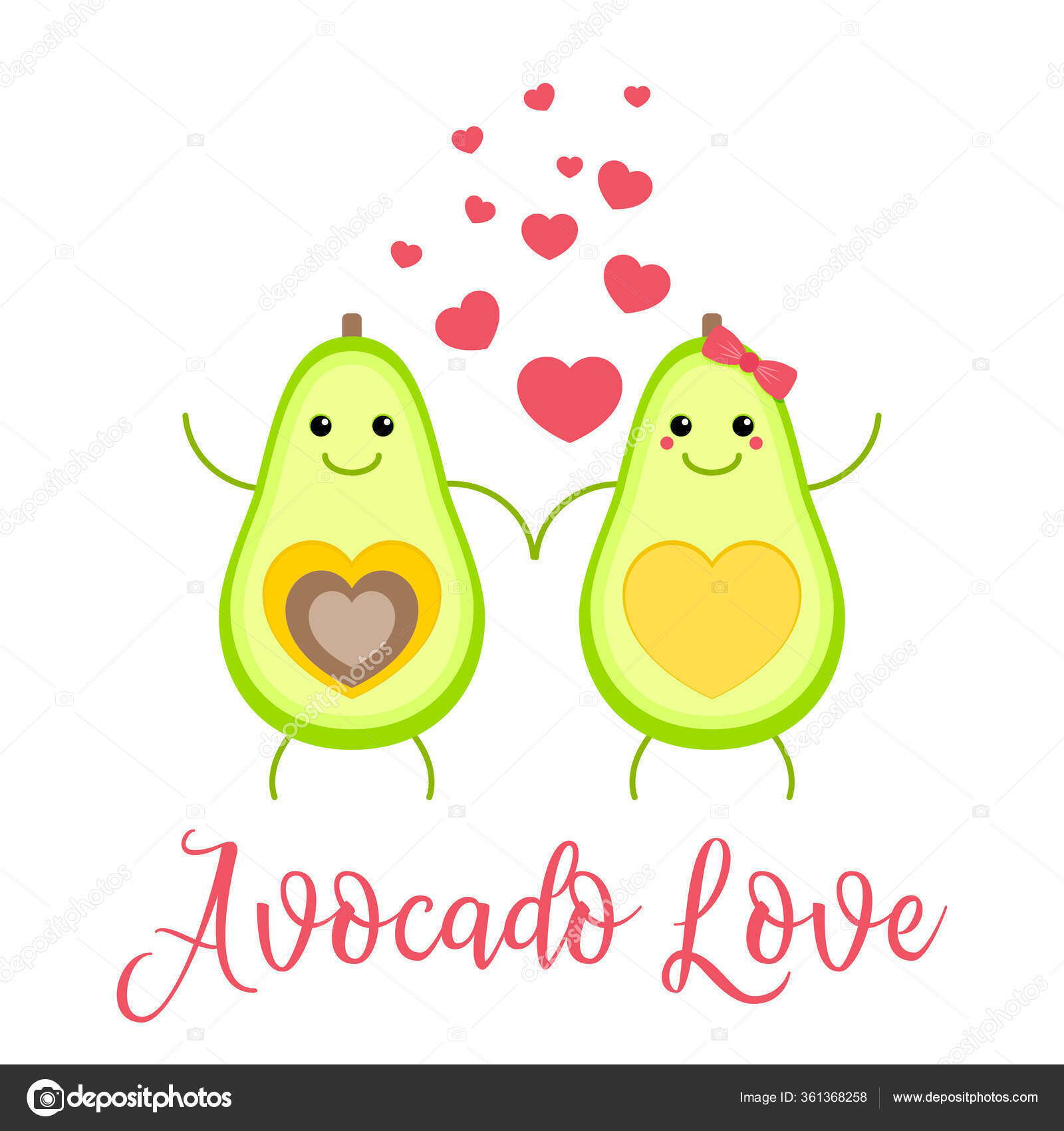 Avocado Love Cute Cartoon Avocado Character Love Vector Isolated