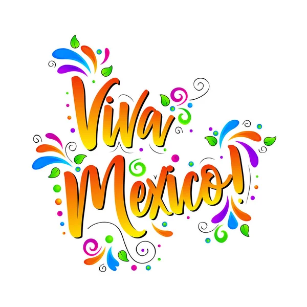 Viva México Colorido Tradicional Mexicano Frase Feriado Vector Lettering Ilustração —  Vetores de Stock