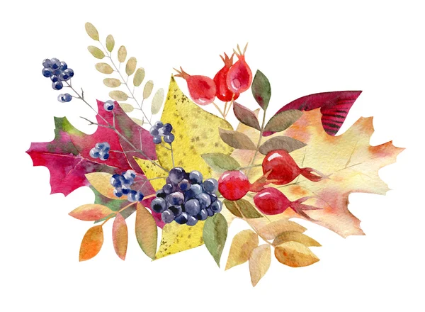 Ręcznie malowane akwarela makieta clipartów szablon z jesiennych liści — Zdjęcie stockowe